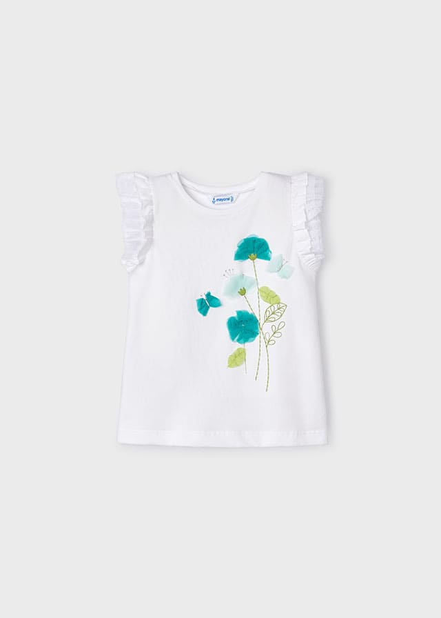 Camiseta m/c flores aplique